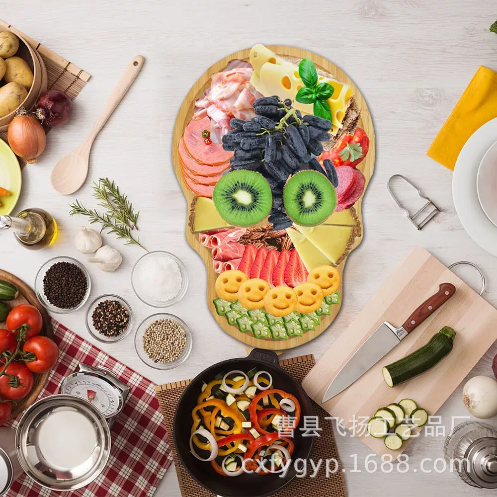 Поднос из бамбука в форме черепа, атмосферный для вечеринок, для десертов, фруктов и закусок, забавная тарелка