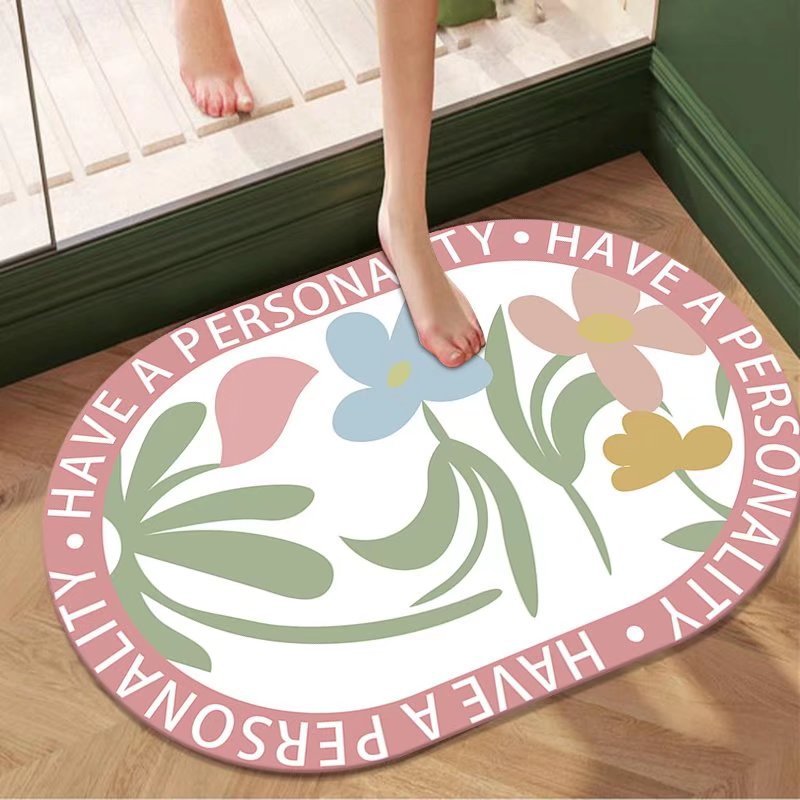 Pastoral al por mayor de flores y plantas de barro de diatomeas estera suave estera absorbente alfombra de baño ovalada alfombra de piso antideslizante alfombra de puerta absorbente