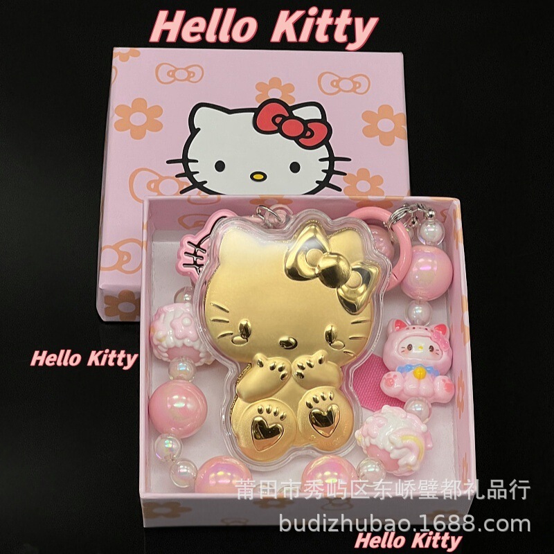 Shuibeike Same Style Pure Gold 999Kt Cat Hello Kitty Hand-Painted Bead String Cartoon Keychain Cute Fortune Jewelry