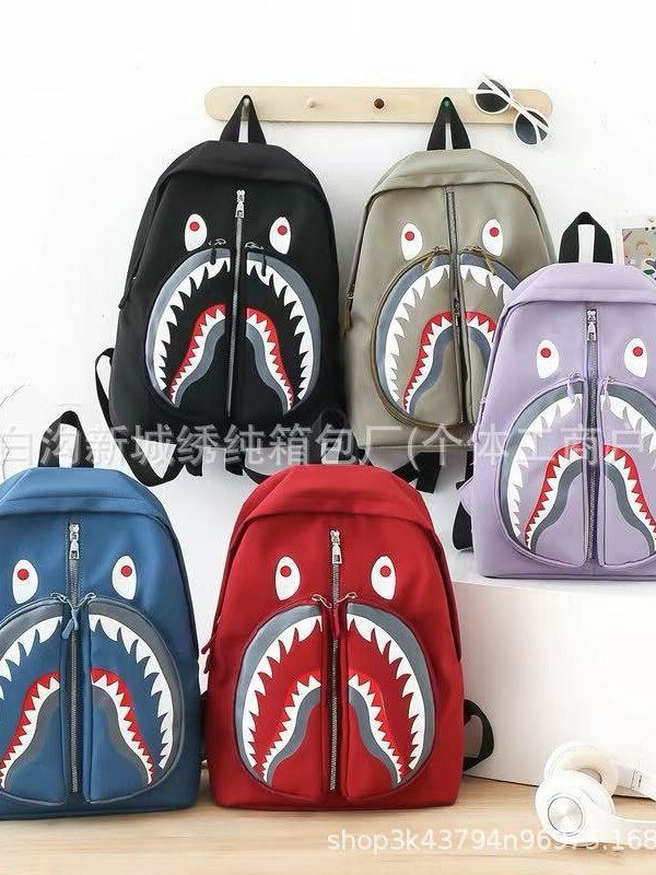 2024 New Shark School Bag Bape Personalized Graffiti Student Backpack Men's and Women's Fashion Trendy Backpack