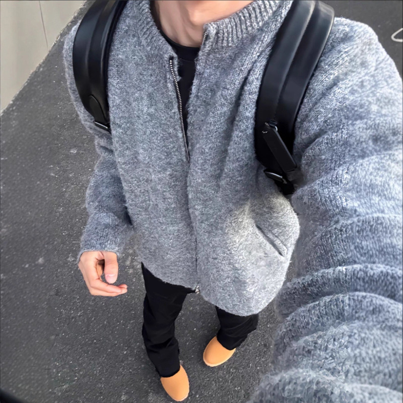 Winter Lazy Style Knitwear High-End Cleanfit Knitwear Jacket Leaky Mohair Knitwear Cardigan for Men