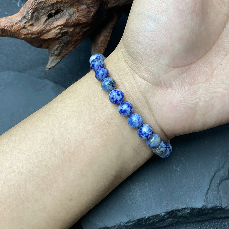 temu希音TK跨境爆款手链 蓝纹玛瑙手串 天然石手链Beads Bracelet|undefined