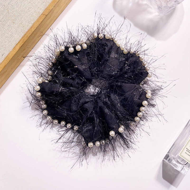 Extra Large Hepburn Style Super Fairy Pearl Lace High-end Large Intestine Ring Elegant Classy Small Fragrant Style Ball Hair Accessory