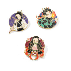 Cross-border Demon Slayer Brooch Butterfly Nezuko Tanjiro Character Brooch Metal Oil Drop Badge