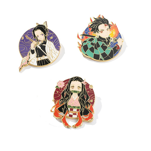 Cross-border Demon Slayer Brooch Butterfly Nezuko Tanjiro Character Brooch Metal Oil Drop Badge