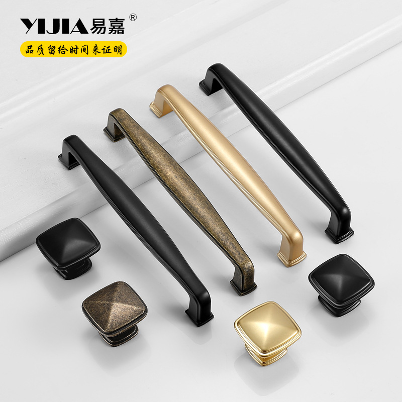 易嘉黑色櫃門拉手 簡約衣櫃抽屜鋅合金加厚把手家具五金配件批發