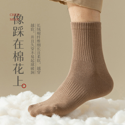 Socks men's mid-calf socks 100% cotton autumn and winter sweat-absorbent and deodorant ins trendy sports socks winter long men's stockings