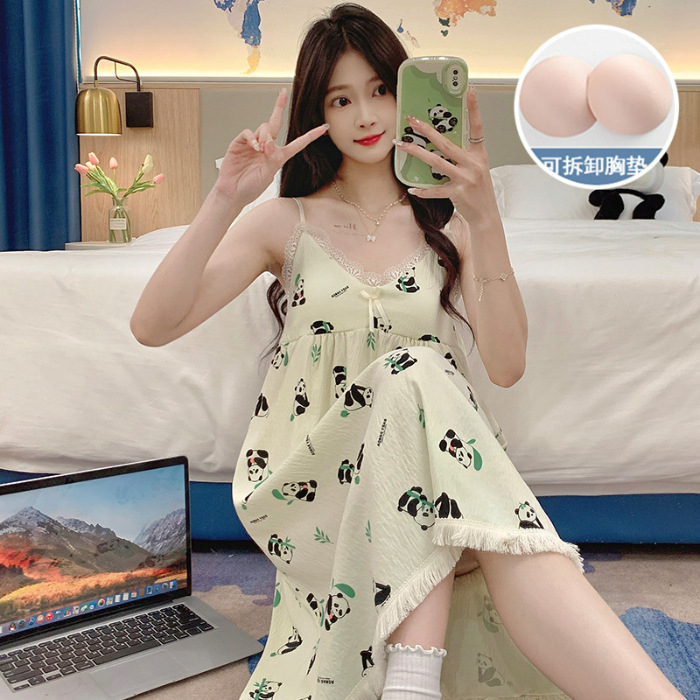 Pijamas de verano de niña cabina larga falda cojín de pecho camiseta ropa casera nubes de algodón dulce ropa casera