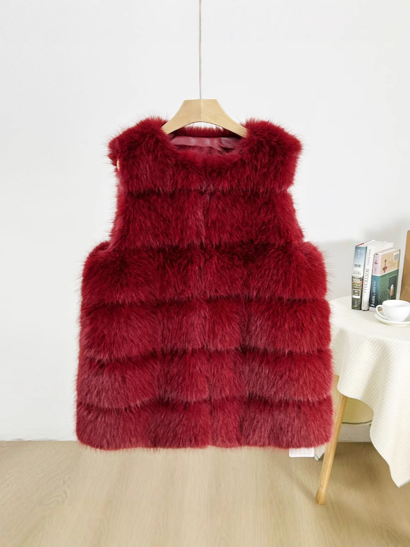 Clásico de seis puntas chaleco de conejo de pelo de zorro chaqueta larga al por mayor simple estilo exterior estilo
