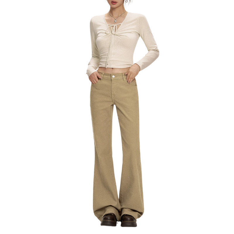Denim Factory Custom Oem/Odm American-Style Jeans Retro Low-Rise Hot Girl Floor-Length Loose Fit Khaki Flared Jeans
