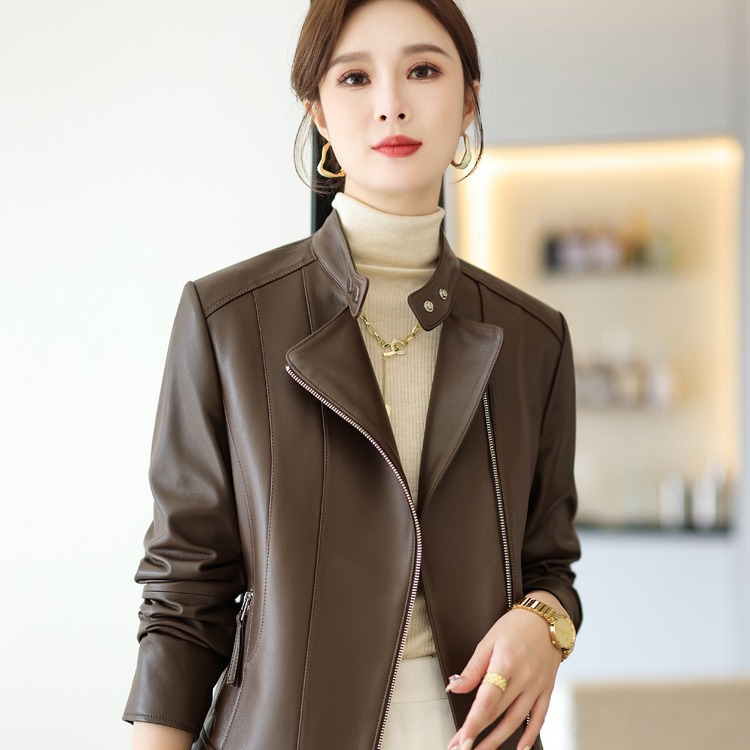 Haining Leather Jacket 2026 New Spring and Autumn Short Style Women's Genuine Sheepskin Fashion Biker Short Leather Jacket Coat