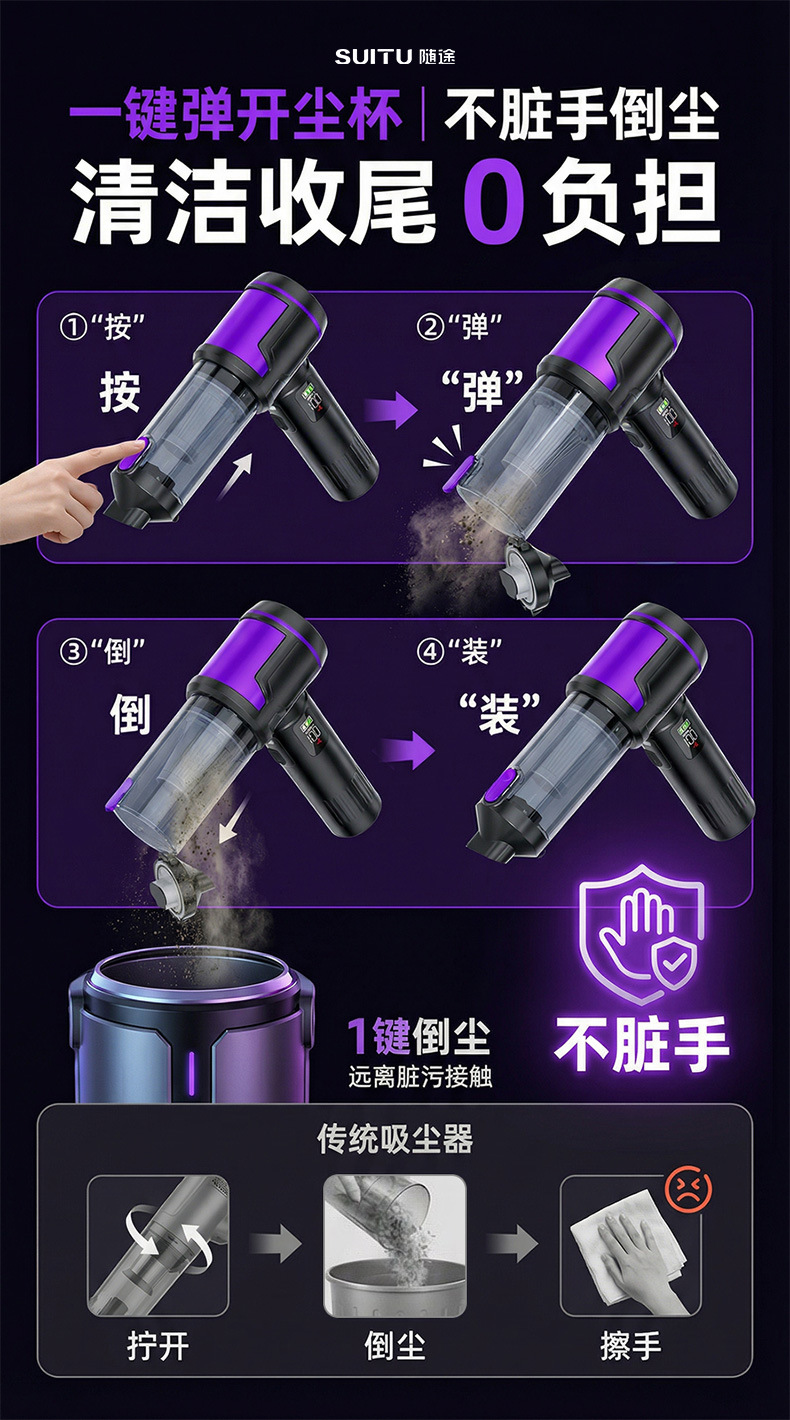 Wireless Car Vacuum Cleaner with Lcd Display, Convenient Handheld Vacuum Cleaner for Car and Home Use, Suction and Blowing All-In-One Vacuum Cleaner