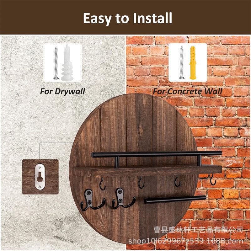 Cross-Border New Wooden Wall-Mounted Storage Rack Entrance Door Key Storage Rack Retro Decorative Rack Cross-Border New Wooden Wall-Mounted Storage Rack Entrance Door Key Storage Rack Retro Decorative Rack