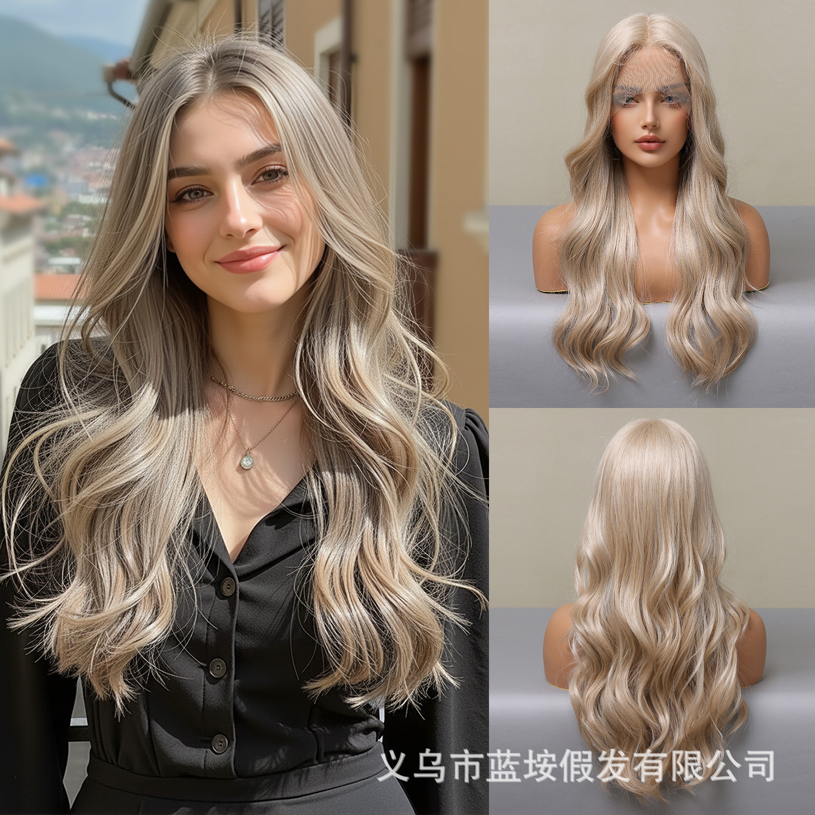 2022 nueva Peluca de encaje de pelo femenino Medio puntos de oro gran ola rollo realista Cosplay Peluca de encaje femenino