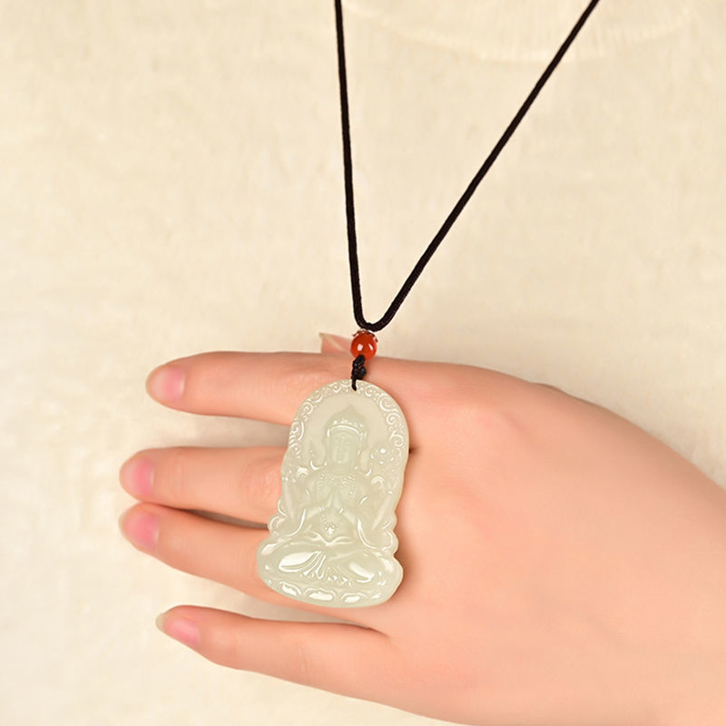 本物のHetian Jade Guanyinペンダントメンズ翡翠ペンダント翡翠ネックレス安全を保証白翡翠千手観音菩薩ペンダント|undefined