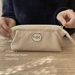 莉莉安|猫咪狗狗笔袋女生大容量ins日系简约盐系高颜值帆布文具袋