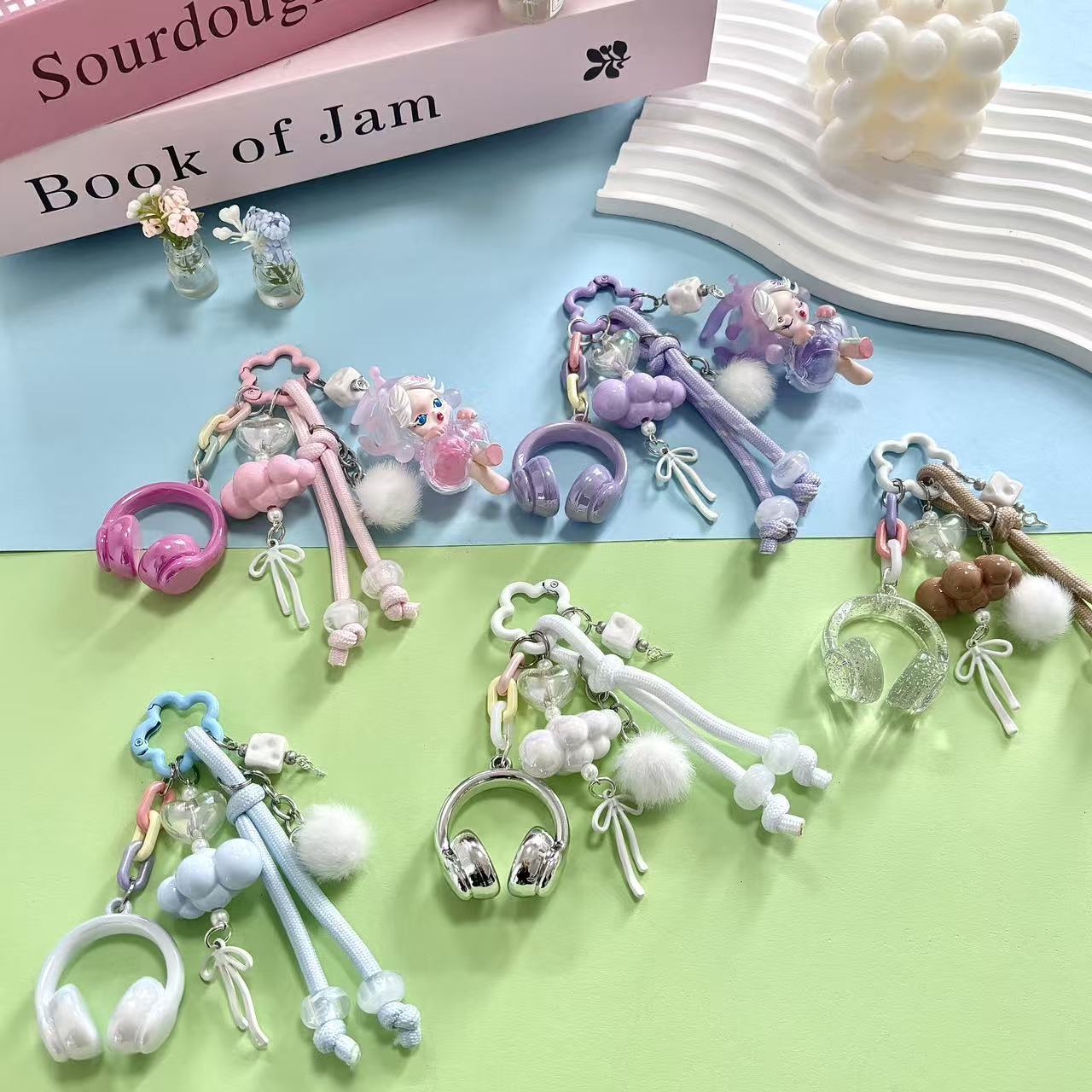 Trendy Cute Little Sheep Horn Nail Bag Accessory Creative Niche Keychain Bag Pendant Phone Chain