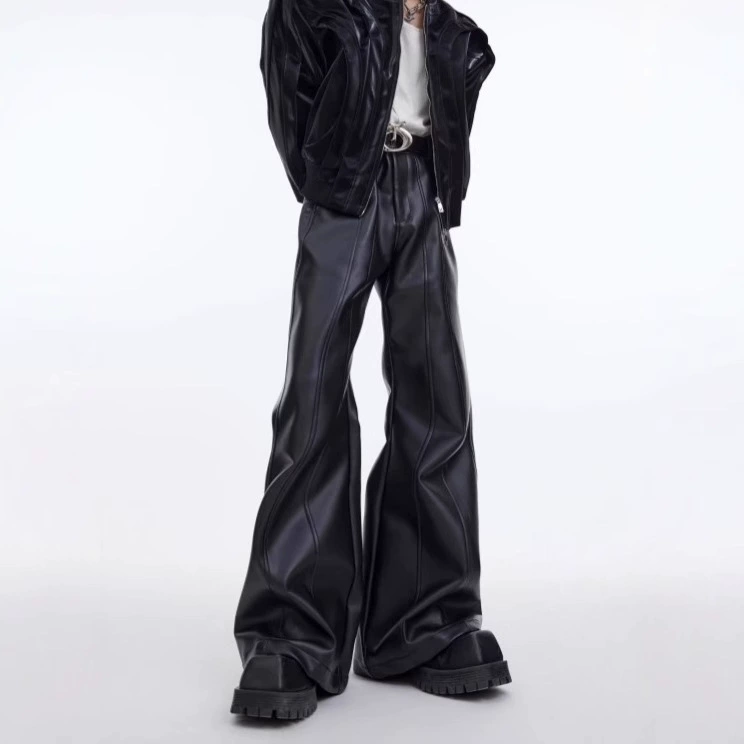 Мужские и женские ретро-стирание, стирание, дизайн, чувство, нишевые кожаные штаны, модные дикие свободные прямые брюки