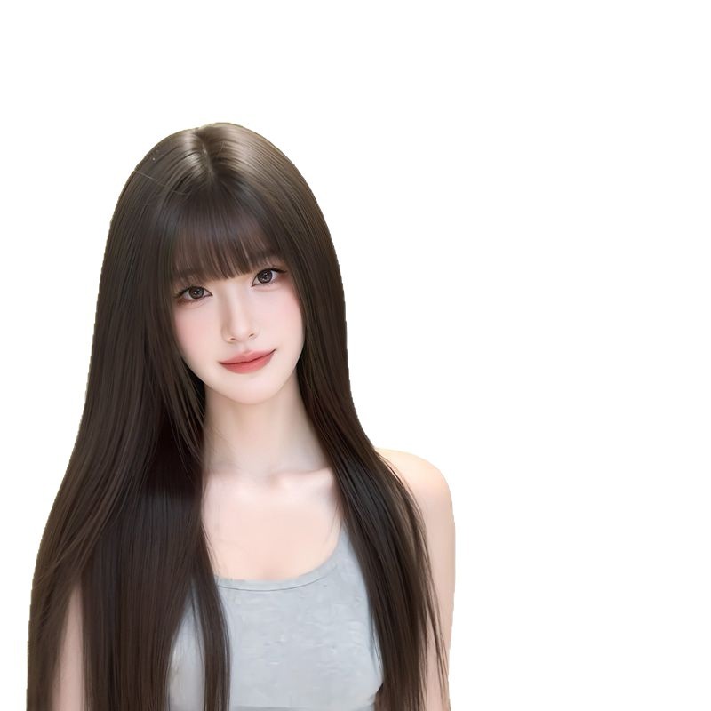 假发全头套女富江黑长直冷感氛围日常假发齐刘海仿真发整顶假发套|undefined