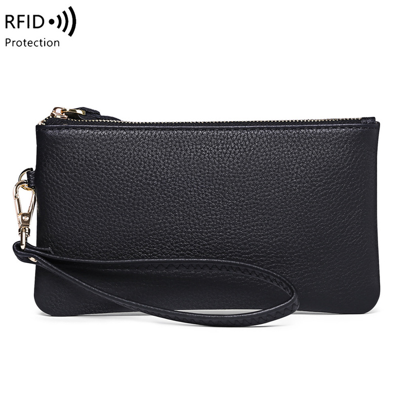 2026 New Model Women's Long Wallet Made of Top-Layer Cowhide, Genuine Leather, Multifunctional, Simple Zipper Clutch, Phone Pouch, and Money Clip