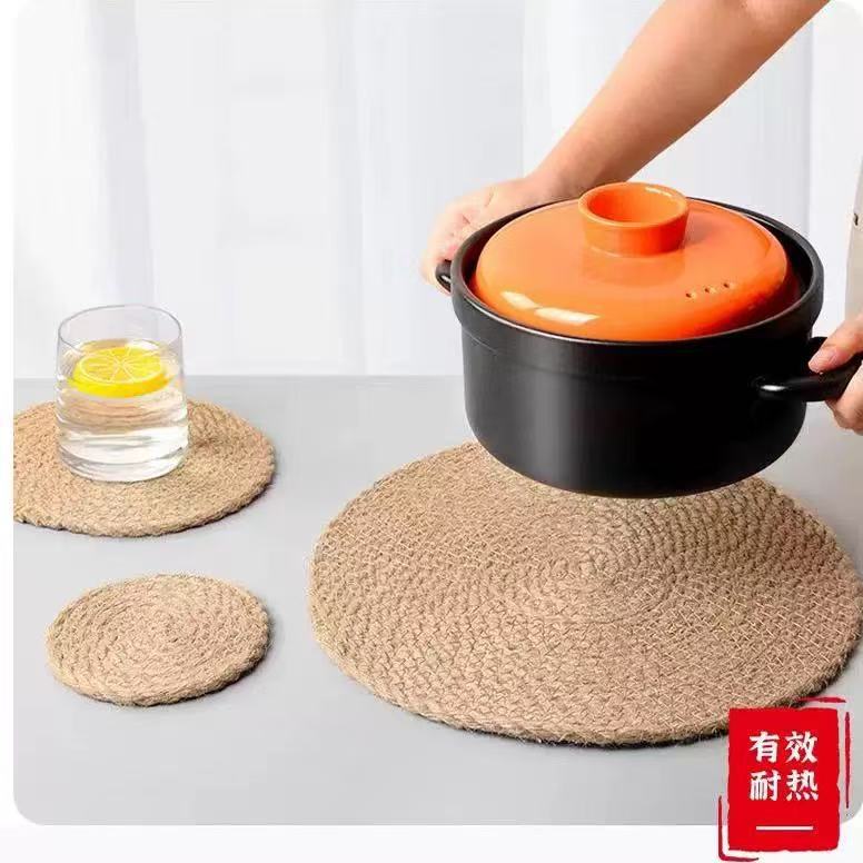 全亚麻草编圆形加厚家居厨房餐桌隔热垫杯垫盘垫锅垫餐垫亚麻环保
