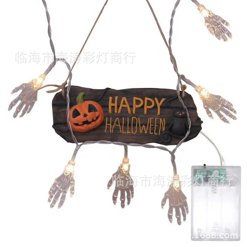 Cráneo fantasma ojo araña color galvanoplastia cráneo mano luz cadena colgante LED Halloween luz cadena calabaza Luz