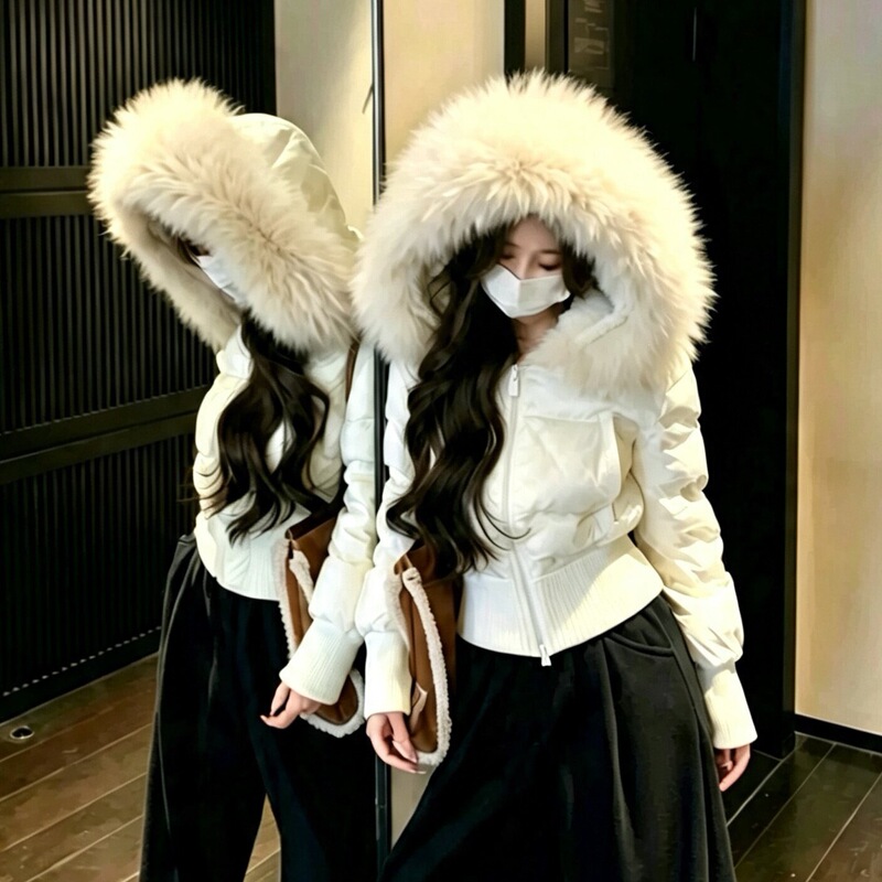 Korean-style waterproof leather jacket with fleece lining, waist-cinching puffer coat, down cotton coat, winter outerwear, thick cotton-padded jacket for women Korean-style waterproof leather jacket with fleece lining, waist-cinching puffer coat, down cotton coat, winter outerwear, thick cotton-padded jacket for women