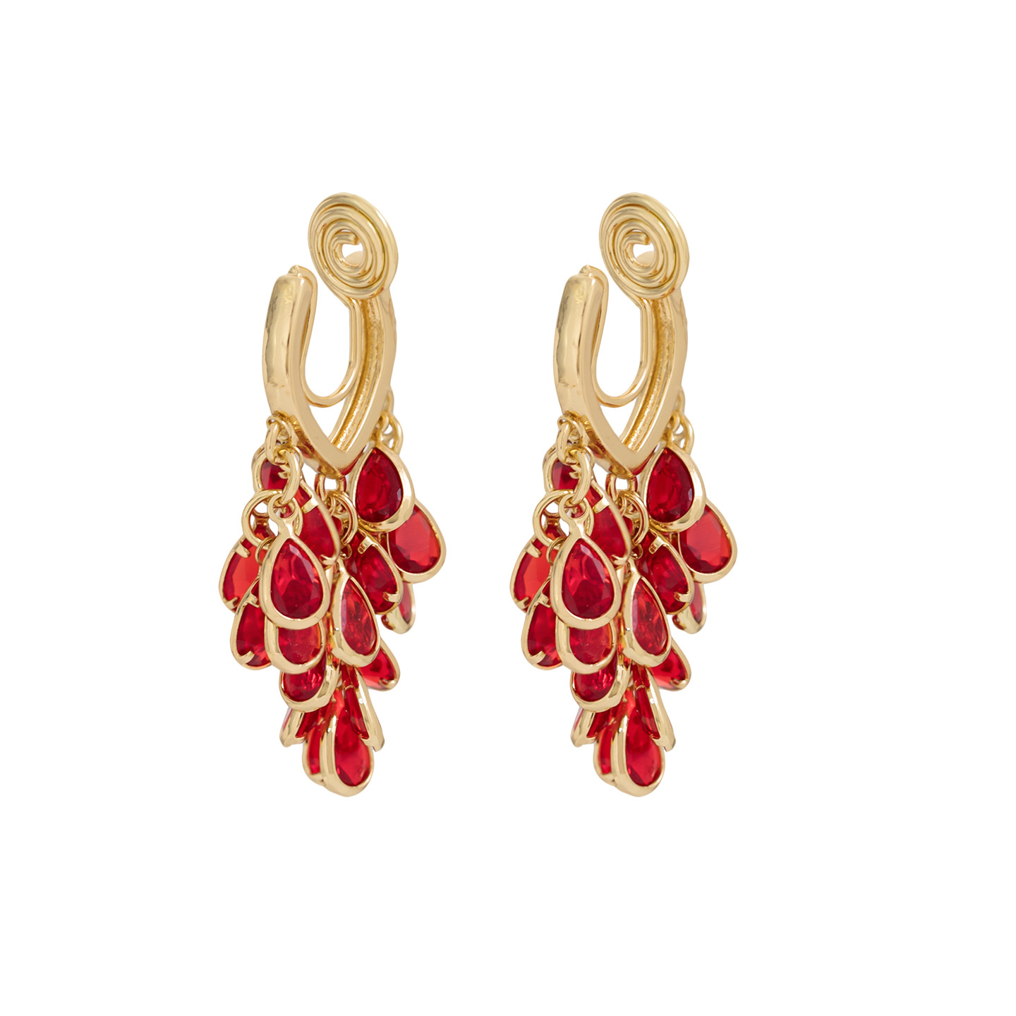 Retro rojo goteo mosquito bandeja personalidad abrazadera pendientes de cristal lingüizo estilo chino elegante sin agujeros de orejas pendientes