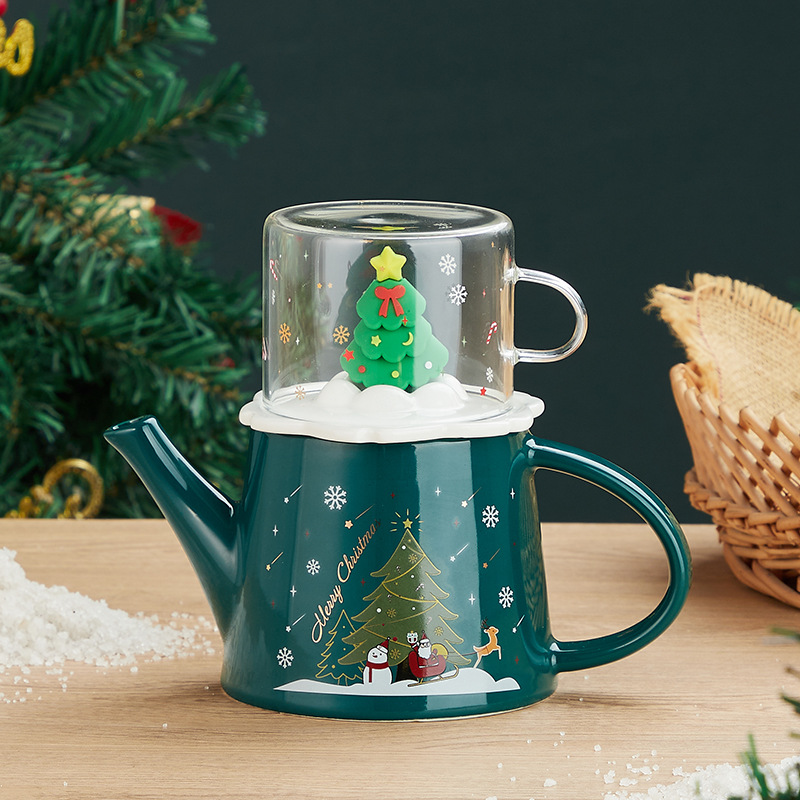 Juego de té traje tridimensional árbol de Navidad Oficina flor juego de té caja de regalo traje Taza de cerámica al por mayor