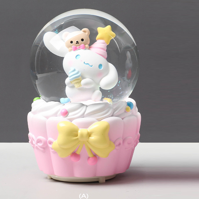 Caja de música de bola de cristal de Kapibala ingenua y linda, adornos de escritorio luminosos, nieve que cae, regalo de cumpleaños para estudiantes y niños