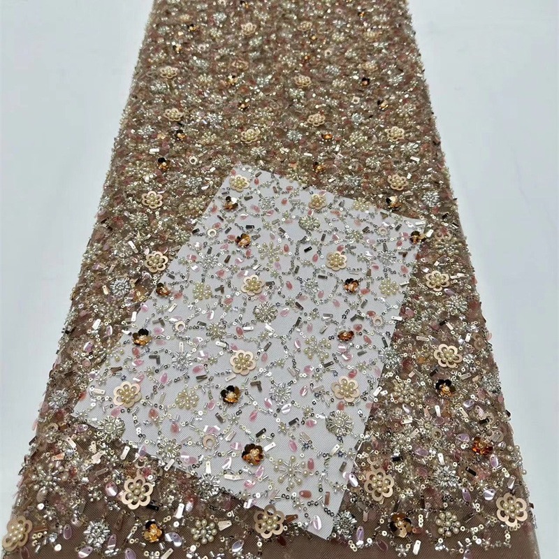 Tejido de malla de sequilla, tejido bordado de tubo de perlas, vestido de brindis, vestido de boda, suministro spot