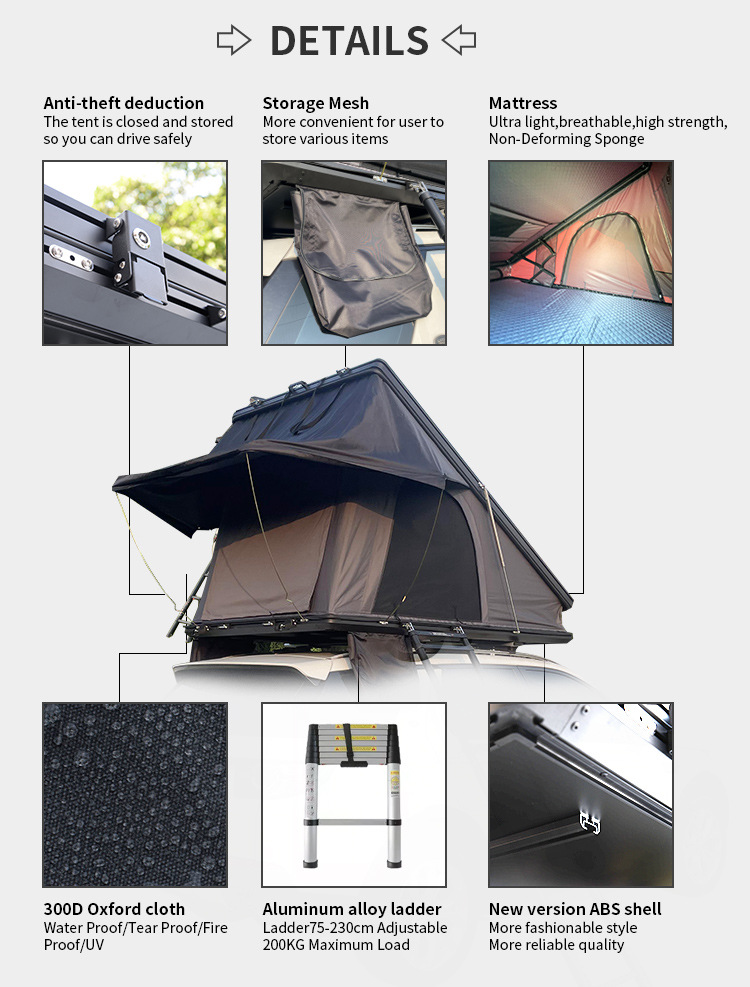 Cross-Border Aluminum Alloy Hard-Shell Roof Tent for Outdoor Camping and Self-Driving Travel, Customized Car Tent 210*130