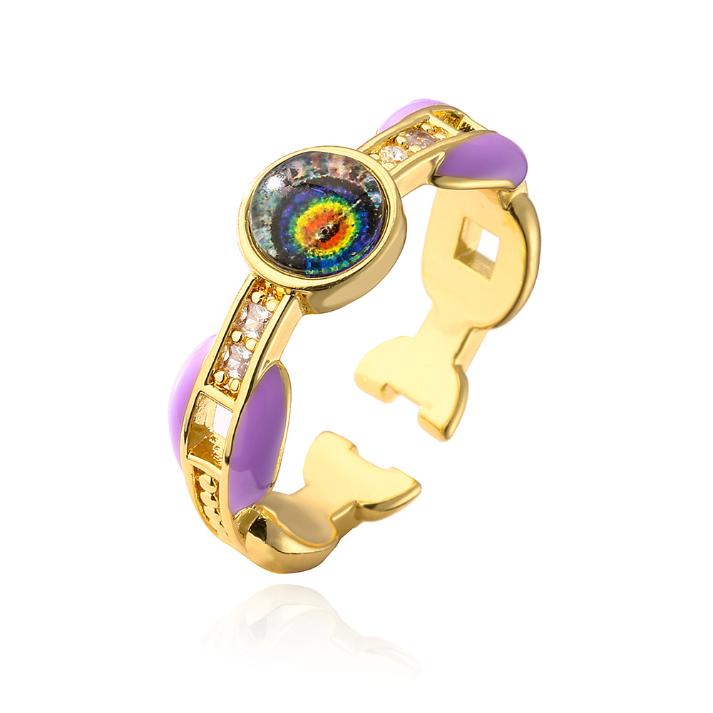 Fashion Eye Copper Inlay Zircon Open Ring 1 Piece