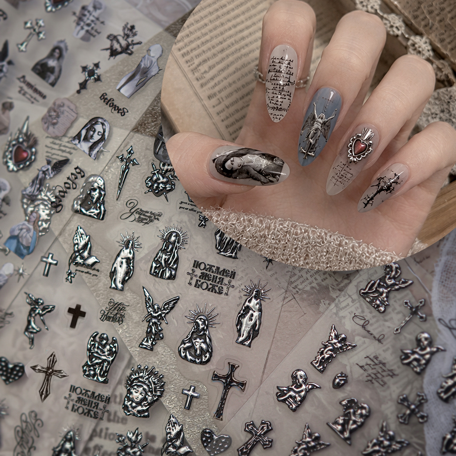 tomoni metal nail art stickers, popular DIY dark series nail stickers, angel statue wholesale direct from manufacturer