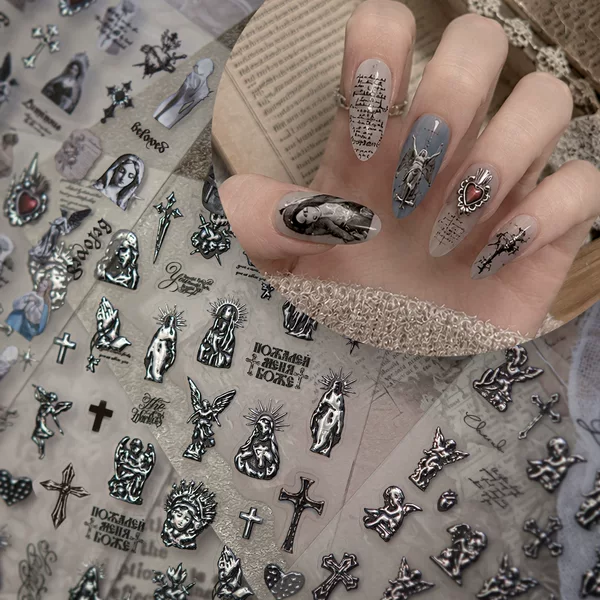 tomoni metal nail art stickers, popular DIY dark series nail stickers, angel statue wholesale direct from manufacturer