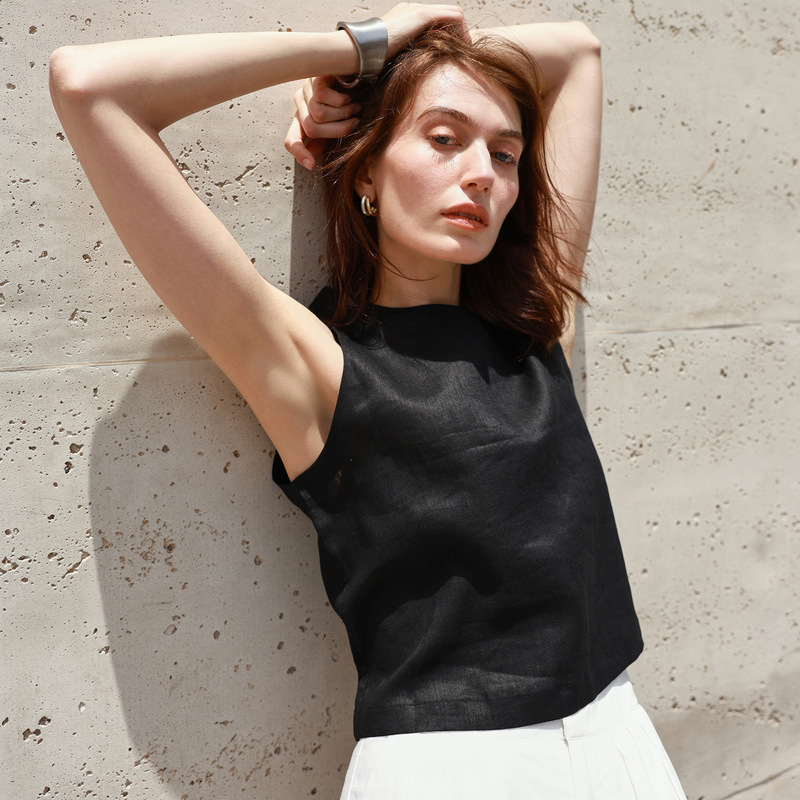Pure Linen Vest Short Women's Summer Old Money Reversible Work Clothing Vest Design Simple Sleeveless Short Top