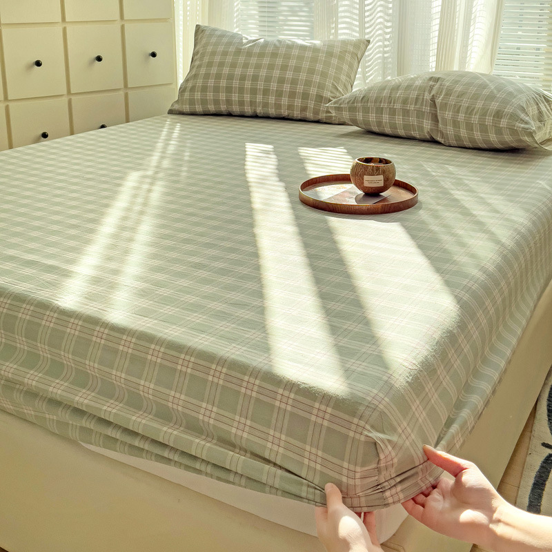 Ins少女心クリーム風格子水洗浄綿ベッドカバー全ベッドカバー席夢思マットレス保護カバー