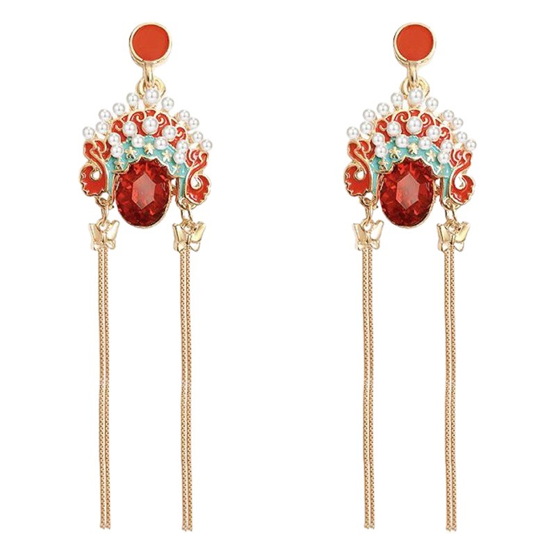 South Korea Dongdaemun earrings 925 silver pin earrings European and American exaggerated retro Pearl earrings women's tassel long earrings