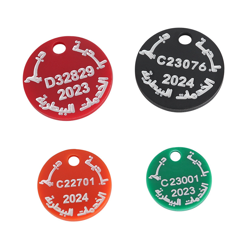 Tarjeta digital acrílica redonda para mascotas personalizada tallado láser de doble cara para gatos y perros listados impresión de color goteo de pegamento tarjeta redonda