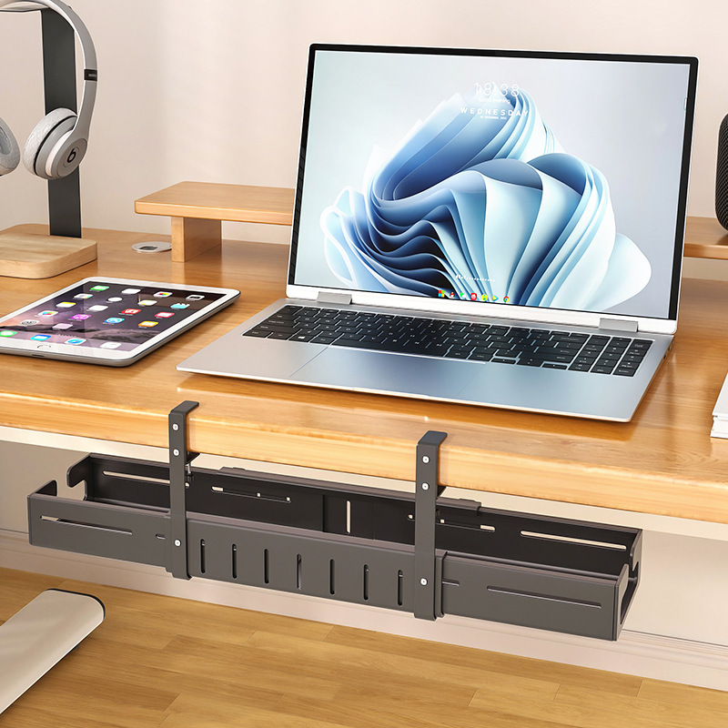 Under-Desk Cable Organizer, Storage Rack, Socket Power Strip, Wire and Data Cable Placement Rack, Office Computer Cable Management Box