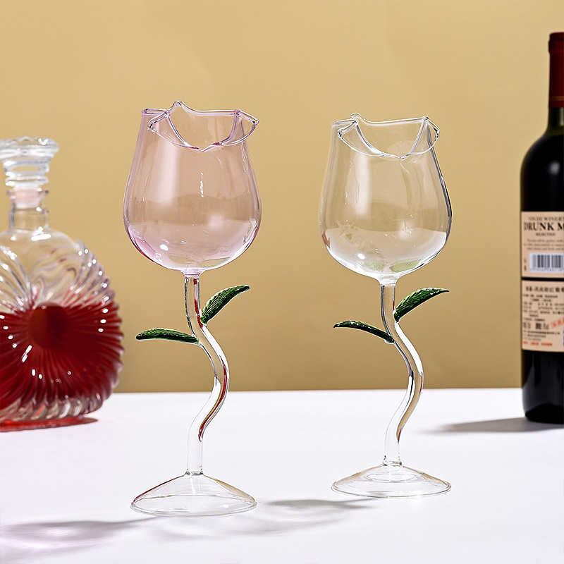 Día de San Valentín romántico Rosa doble copa de vino tinto vidrio de borosilicato creativo copa de champán de cristal de dos piezas