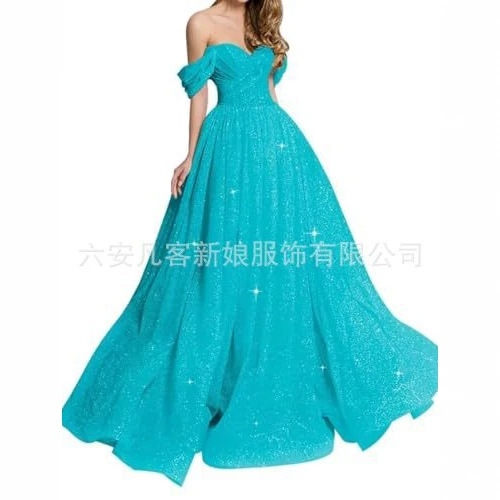 Cross-border supply strapless off-shoulder puff sleeve starlight glitter tulle long ball gown for art exams, stage performances, and hosting for women Cross-border supply strapless off-shoulder puff sleeve starlight glitter tulle long ball gown for art exams, stage performances, and hosting for women
