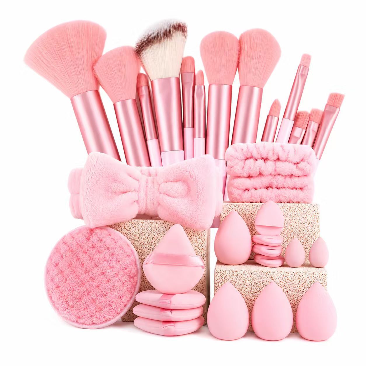 Transfronterizo 48PC conjunto de herramientas de maquillaje combinación de cepillo de maquillaje seco y húmedo de doble propósito de polvo de huevo de maquillaje de mariposa final de cinta para el cabello