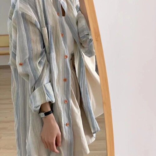 Striped Sunscreen Blouse Jacket for Women - Early Autumn 2024 New Arrival - Thin, Loose French Style Top with Design Sense, Unconventional Shirt