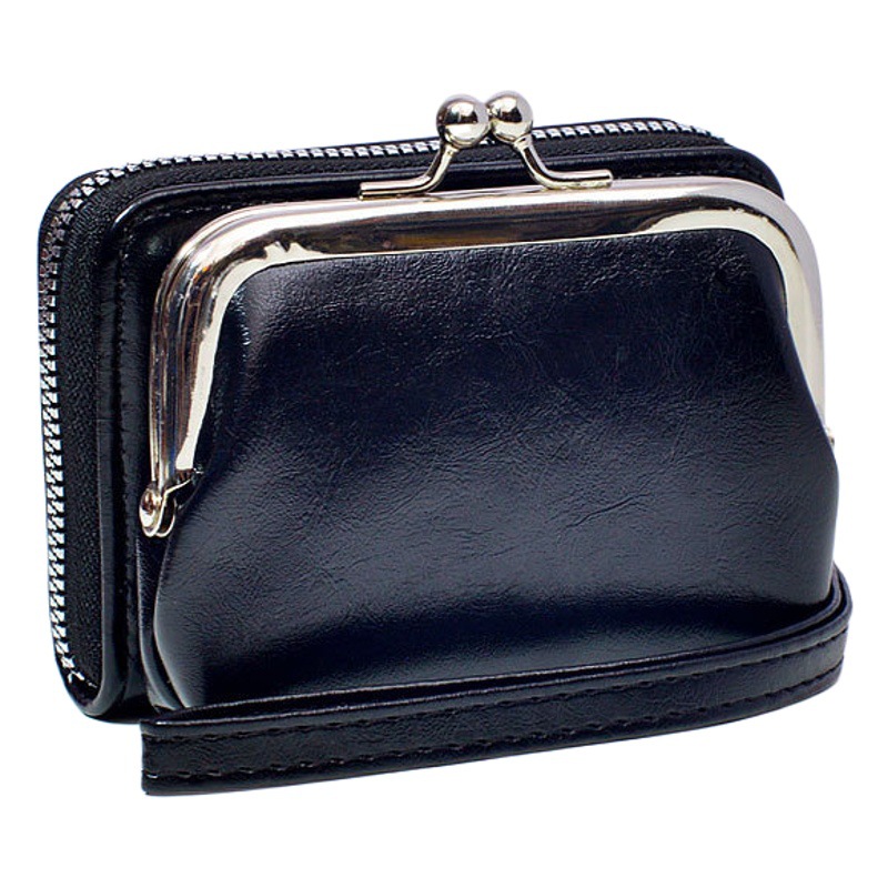 Ready Supply Factory Cross-Border Supply Women's Buckle Coin Purse 4inch Zipper Clip Bag Clutch Bag Retro Bag