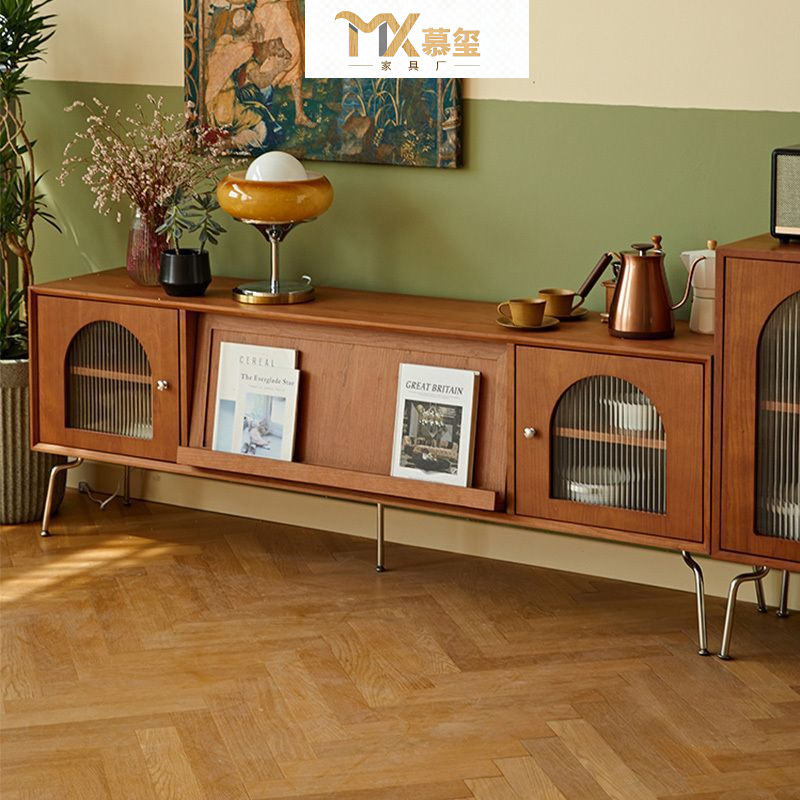 Nordic Retro Solid Wood Tv Cabinet Coffee Table Combination Modern Simple Small Apartment Tv Cabinet Living Room Home Floor Cabinet