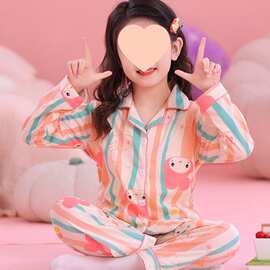 儿童睡衣春秋款开衫新款长袖女孩卡通中大童女童宝宝家居服套装棉