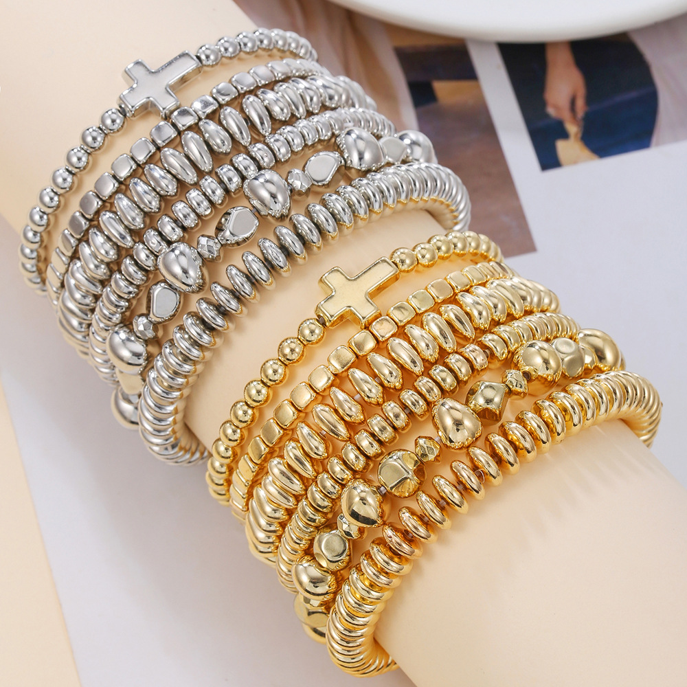 35g Weight Vintage Style Classic Style Geometric Cross Solid Color CCB Ball Chain Beaded Bracelets Wholesale