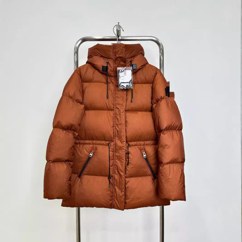 Leather Drawstring Waist Mid-Length Hooded Goose down Jacket for Women 2025 Winter Leather Drawstring Waist Mid-Length Hooded Goose down Jacket for Women 2025 Winter