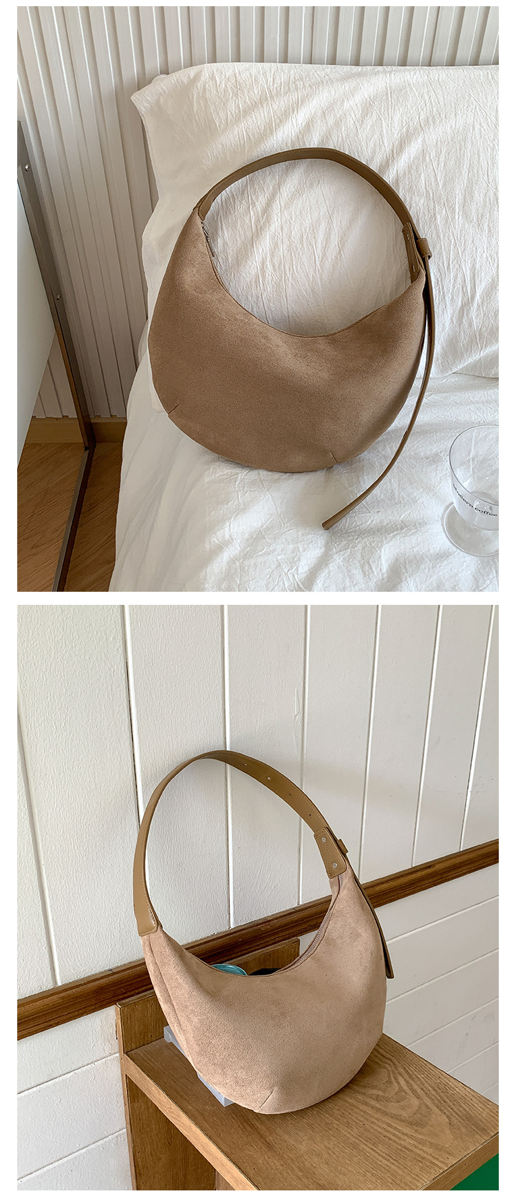 Suede autumn edition women, Japanese Korean niche hand-held dumpling bag, plush fashionable and simple new shoulder bag_voghion.com